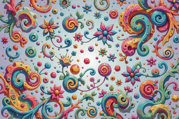 Naklejka premium An intricate seamless beautifully abstract pattern of swirling whimsical forms, floating delicate shapes, 