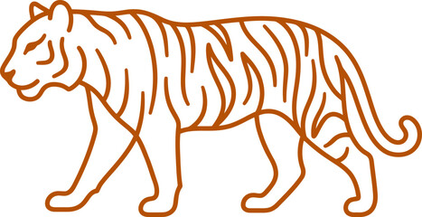 Simple line drawing of a walking tiger in brown color on white background © Md Imran