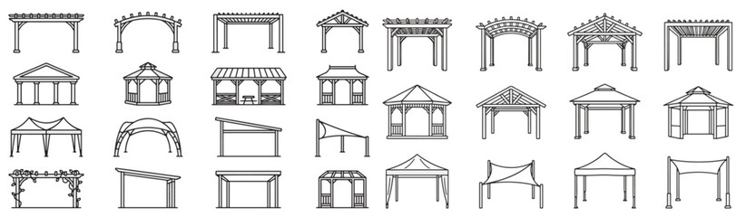 Fototapeta premium Collection of outdoor shelter and canopy designs for gardens and events