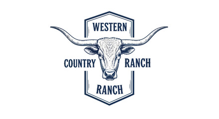 Longhorn Bull Head Emblem, Western Country Ranch Logo Design © Duren