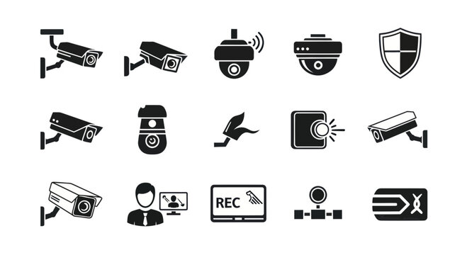 Security Camera Icons Set - Surveillance and Monitoring Technology