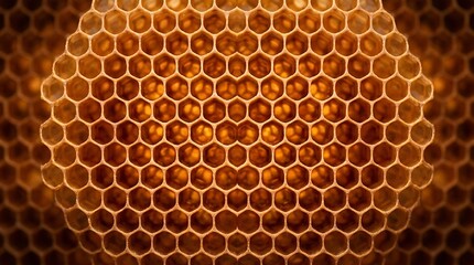 Golden Honeycomb Texture with Natural Hexagonal Beeswax Cells © zikri alfarisi