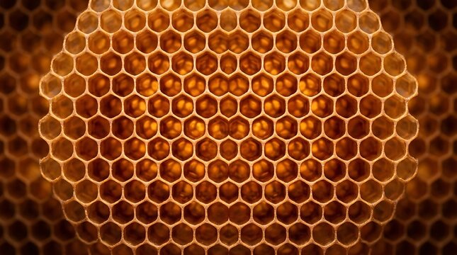 Golden Honeycomb Texture with Natural Hexagonal Beeswax Cells