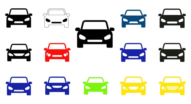 Colorful Car Icons Collection - Transportation and Driving Concept