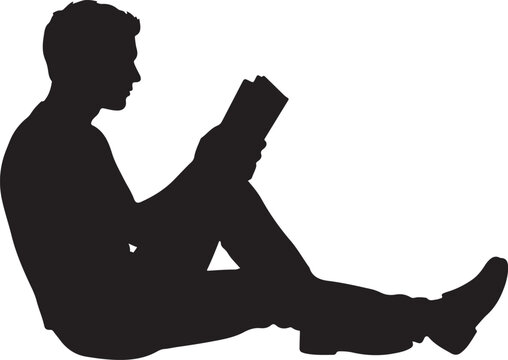 Silhouette of a man sitting and reading a book isolated on white
