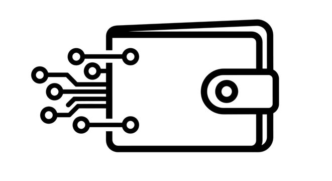 Minimal digital wallet icon with circuit design representing fintech and electronic payments.