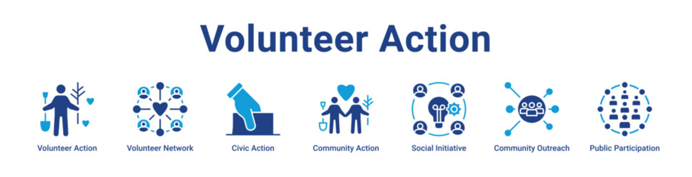Volunteer Action Web Icon Banner and Collection