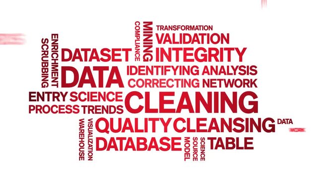 Data Cleaning animated word cloud-text design animation tag kinetic typography seamless loop.