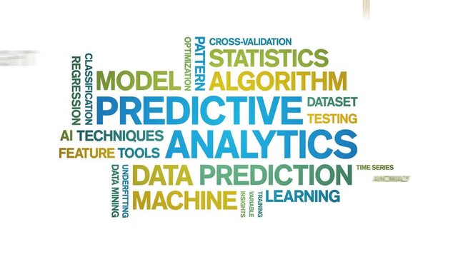 Predictive Analytics animated word cloud-text design animation tag kinetic typography seamless loop.