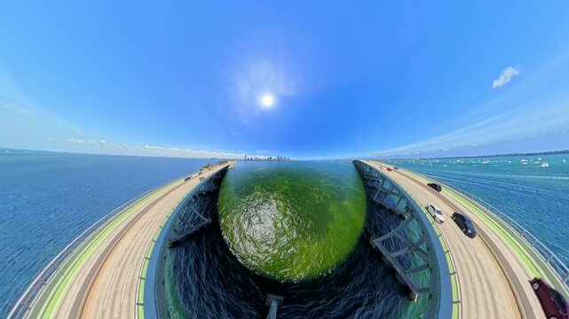 Horseshoe bridge Miami ultrawide angle warped video