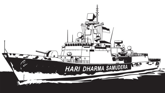 Military Ship Named Hari Dharma Samudera Navigating Open Waters.