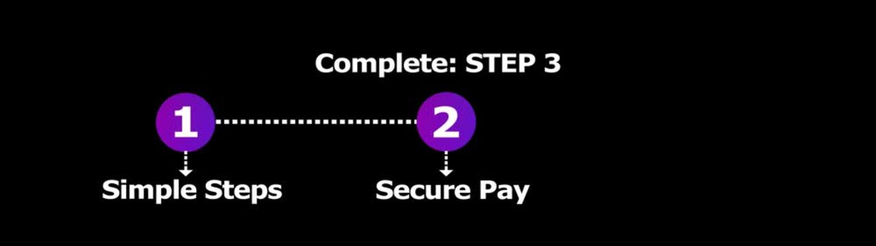 Digital motion graphic showing linear progress steps with numerical indicator for secure payment transaction process on black background for business interface design.