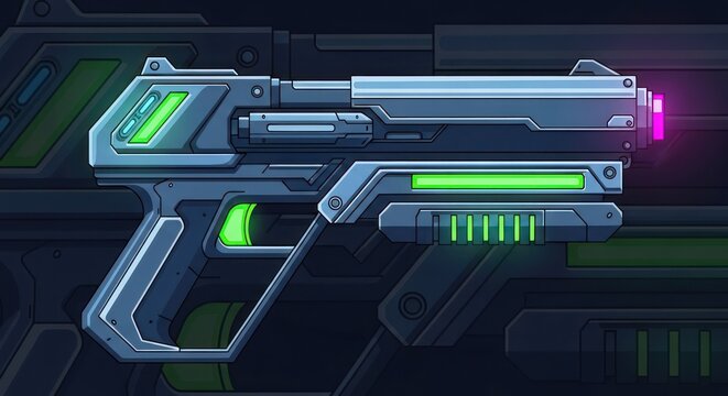 Futuristic SciFi Laser Blaster Weapon Illustration.