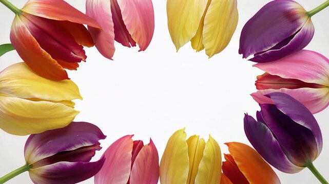 Vibrant tulips frame ring in bright petals video loop.