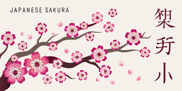 cherry blossom branch illustration with pink flowers and text