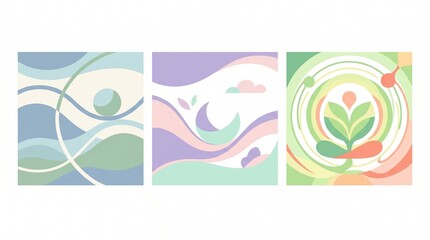 Fototapeta premium Abstract Harmony: A triptych of abstract artworks showcases fluid lines, soft hues, and organic shapes. Evoking a sense of serenity.