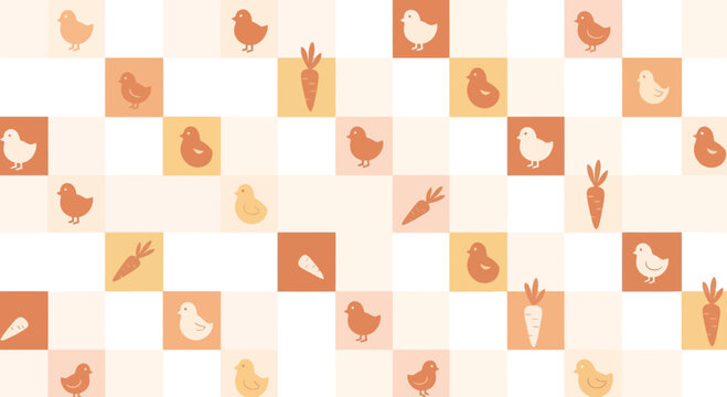 Cartoon chicken and carrot pattern illustration for background or design