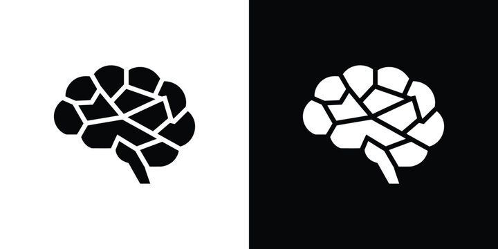 A broken brain with cracked puzzle pieces on white background for mental health concepts