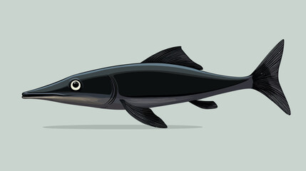 Fototapeta premium A sleek, elongated swordfish glides horizontally with dark segments and shading