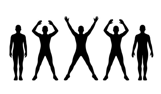 Jumping jack exercise silhouette icon vector collection isolated on white