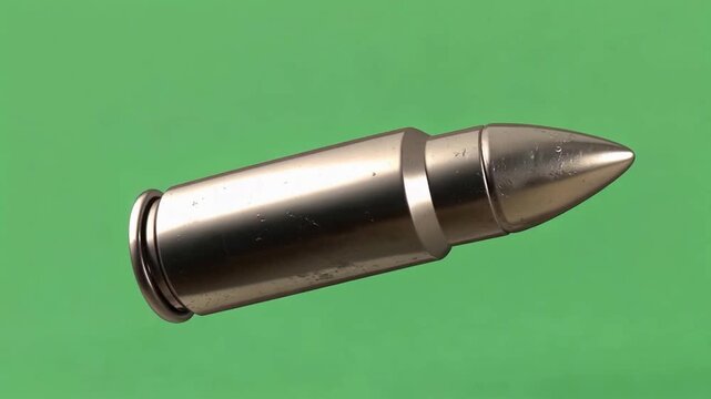 3D Render of a Rotating Metal Bullet Animation on a Green Screen Background for Video Projects