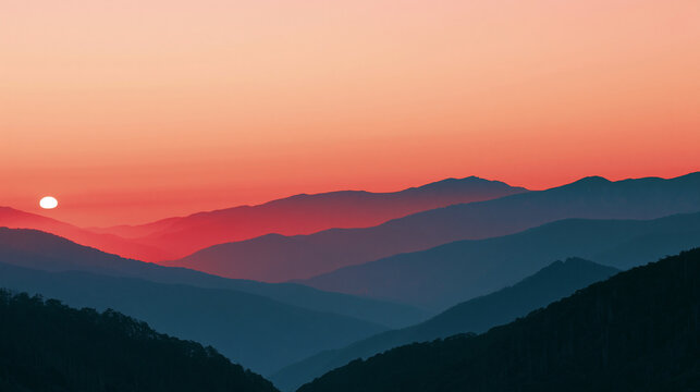 Colorful sunrise in mountains with cross-processed vintage effect, artistic landscape concept, with copy space
