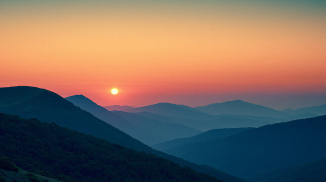 Colorful sunrise in mountains with cross-processed vintage effect, artistic landscape concept, with copy space