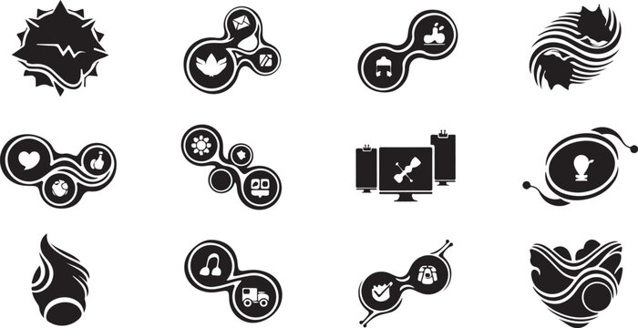 Black and white icons on a clean background