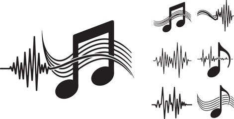 Obraz premium Music Notes and Sound Waves in Black