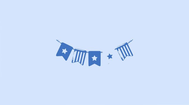 Festive blue bunting with stars and stripes on light blue background