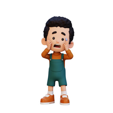 3D Child Boy shocked with wide eyes strong surprise and disbelief concept.