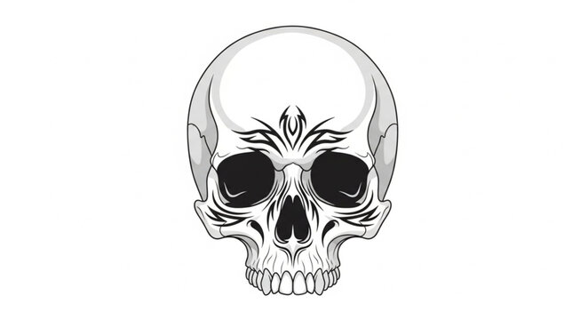 Detailed Human Skull Illustration with Ornate Markings.