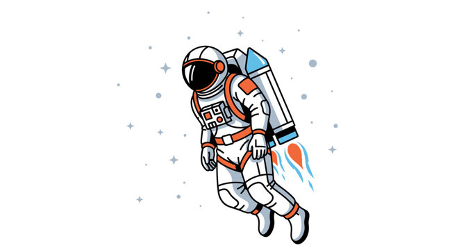 Astronaut in space illustration exploring cosmos with jetpack vector graphic