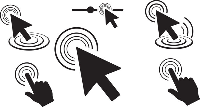 Computer Mouse and Hand Clicking Icons Set