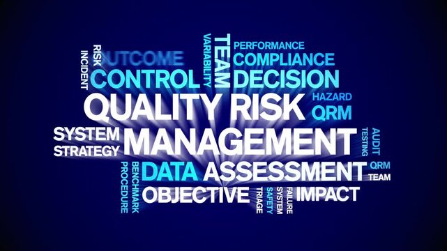 Quality Risk Management animated word cloud-text design animation tag kinetic typography seamless loop.
