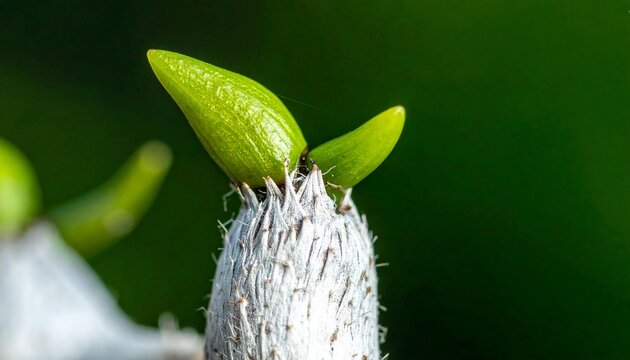 Close-up of orchid aerial root with new green growth tips emerging