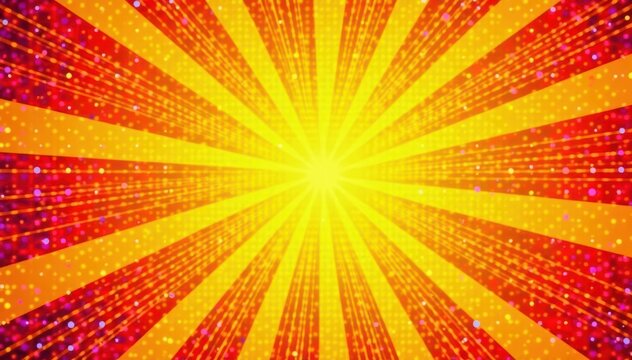 Sunny orange rays, comic book style dotted pattern , vibrant, print, orange