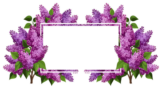 Purple Lilac Flower Frame with White Rectangular Copy Space