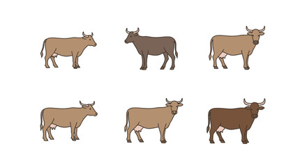 Obraz premium Cartoon cows in various shades isolated vector illustrations on white