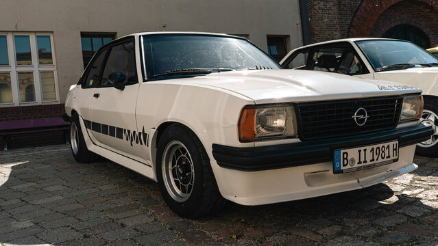 Berlin, Germany - May 2, 2026. Opel Ascona classic car at Oldtimer Open Air