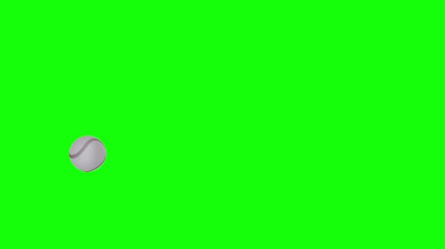 3D Baseball Flying From Left Corner and Passing Camera isolate on green screen. Cinematic sport Transition. 4K.