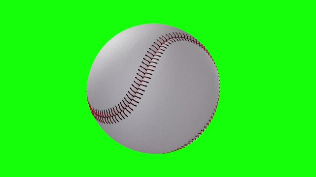 Extreme Closeup of Spinning Baseball  Slow Motion Transition Element isolate Green Screen 4K.