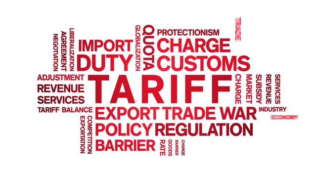 Tariff animated word cloud-text design animation tag kinetic typography seamless loop.