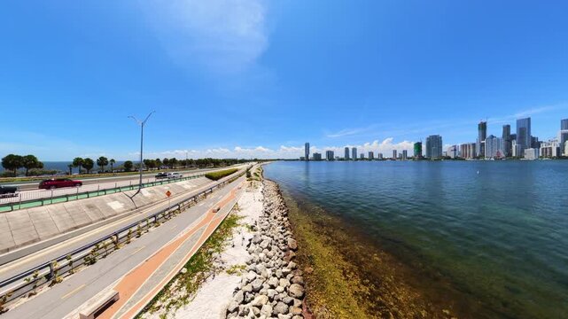 Aerial b roll clip Key Biscayne Miami Beach scene on Brickell bay