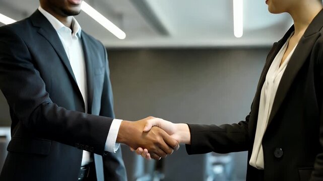 Business partners shaking hands concluding a successful deal in office.