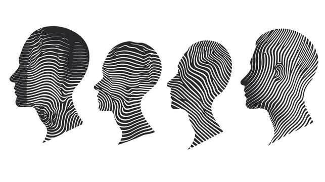 Four stylized human profiles rendered with wavy, parallel lines, creating a unique visual texture