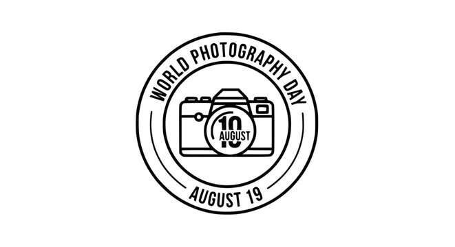 World Photography Day Stamp - August 19, Camera Icon, Celebration