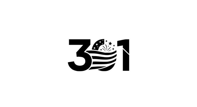 Number 301 with USA Flag and Fireworks Design