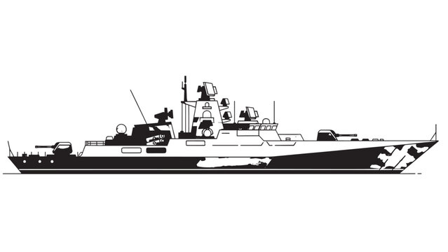 Modern navy warship sailing in open waters with clear sky.