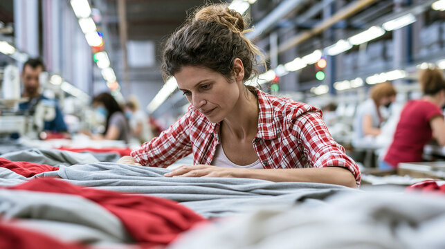 Efficient Textile Manufacturing: Women at Work in Clothing Workshop for Apparel Production and Quality Control